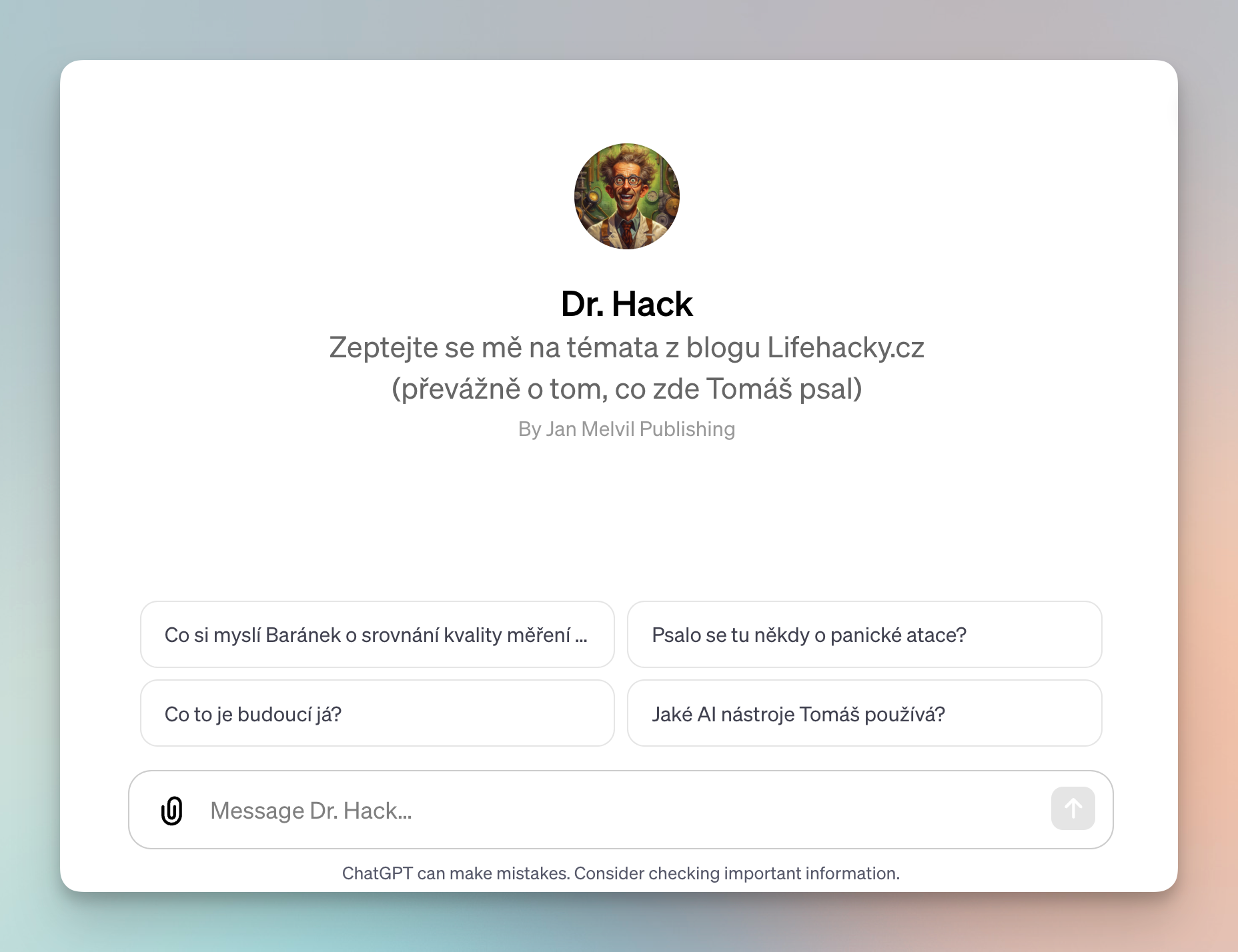 🩳 Popovídejte si o lifehackingu  s Dr. Hackem 2.0, má nový 🧠